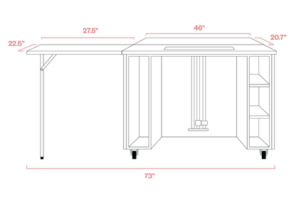 Line drawing of a table with dimensions labeled