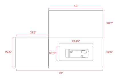 Dimensions of a rectangular object with various measurements in inches.
